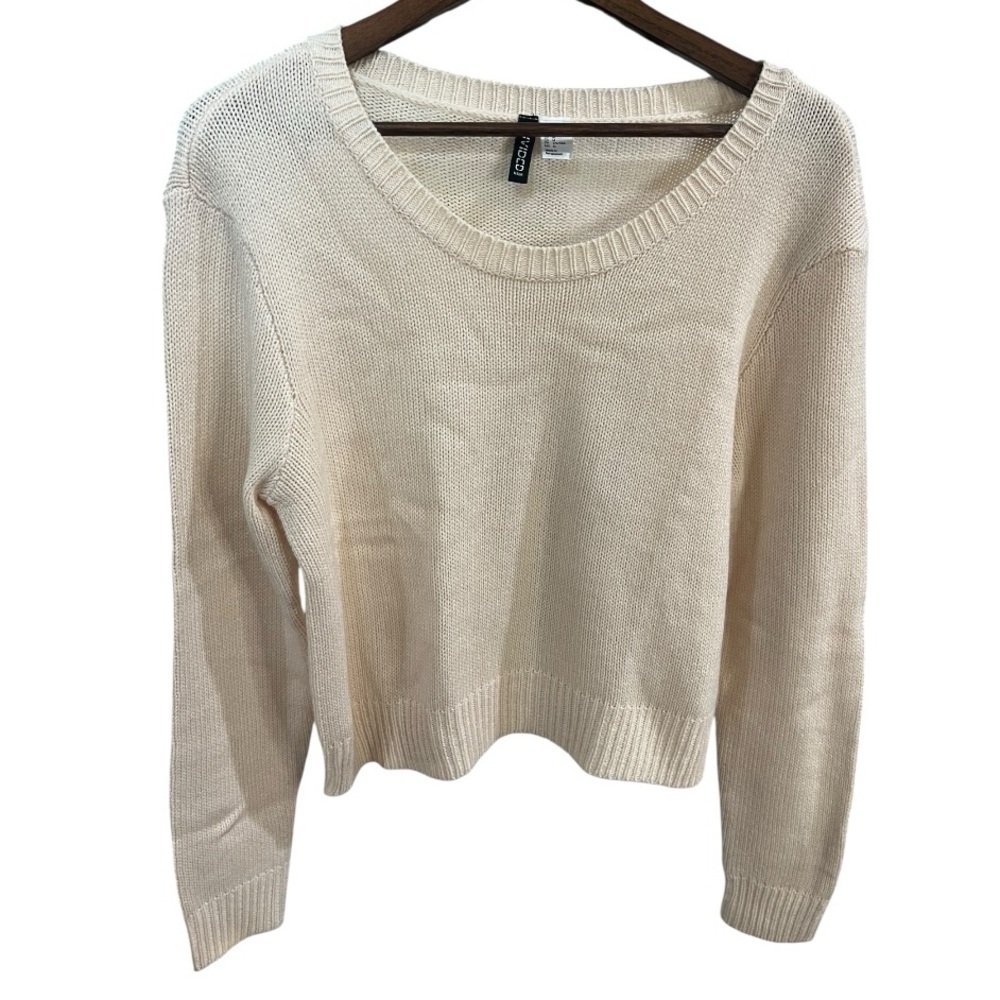 Divided by H&M Cream Crew Neck Ribbed Accent Long Sleeve Sweater Size Medium